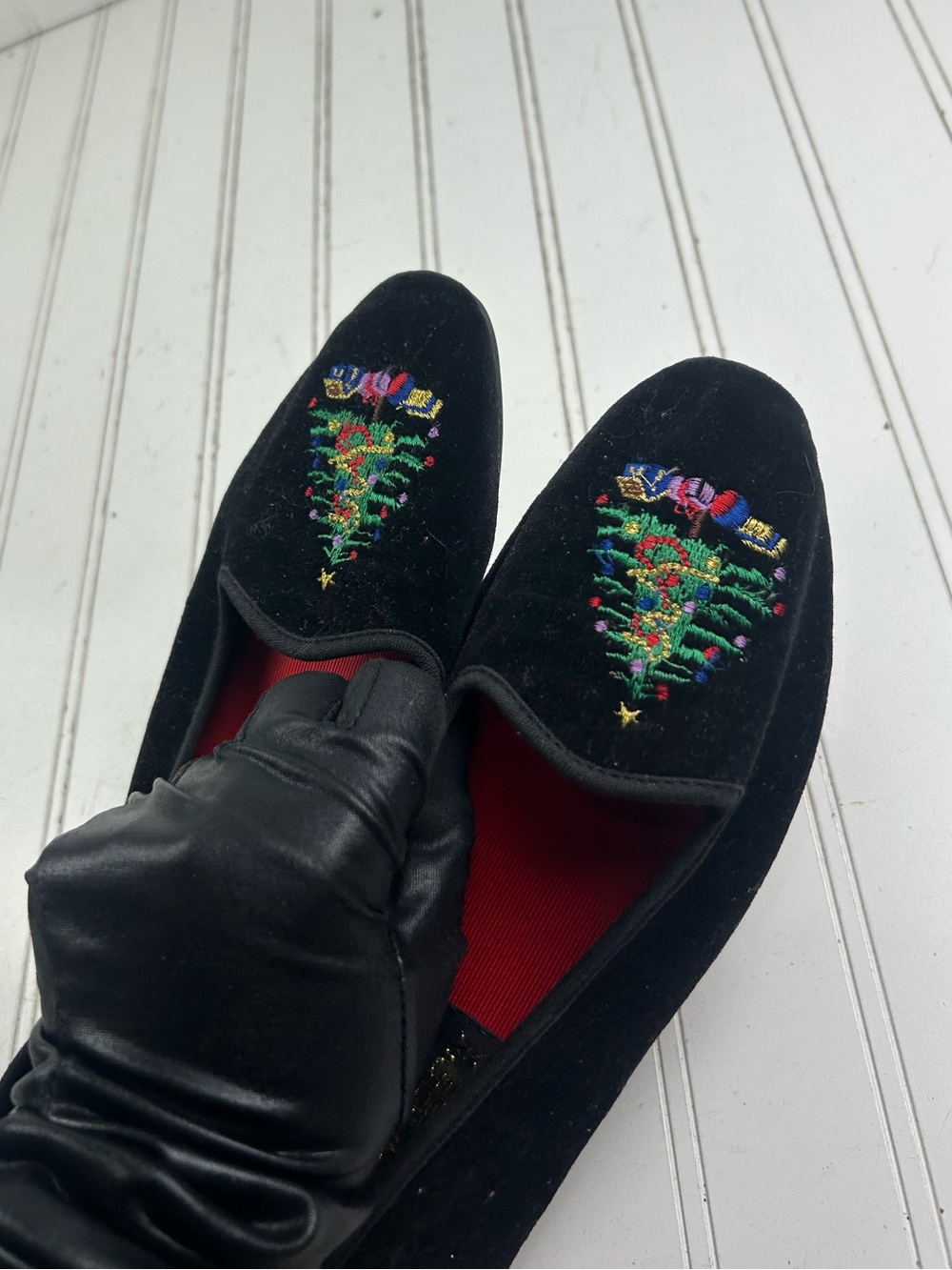 Holiday Editions Vintage Embellished Black Velvet Christmas Flats Women’s Size 8 - Picture 8 of 9